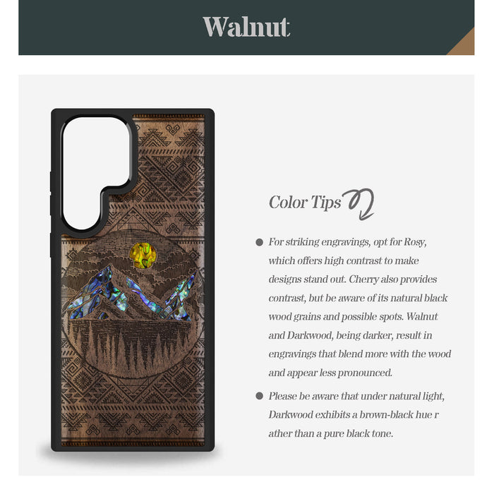 Aztec Vistas, Hand-Inlaid Wood & Mother of Pearl Case - Artisanal Cover for Samsung Galaxy