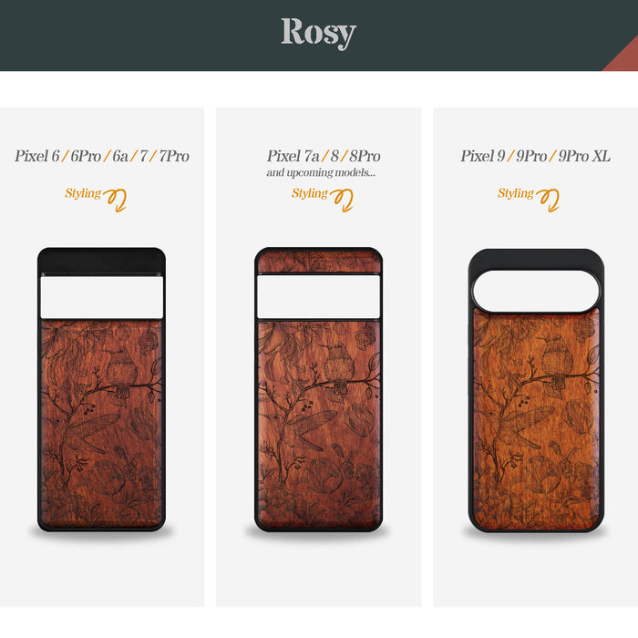 A Dance of Flora and Avian, Classic Engraved Wood & TPU Case - Artisanal Cover for Google Pixel