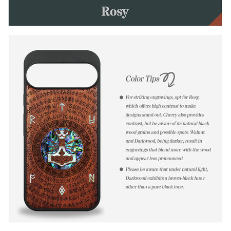Mjölnir and the Runes Hand-Inlaid Wood & Mother of Pearl Case Google Pixel Artisanal Case View