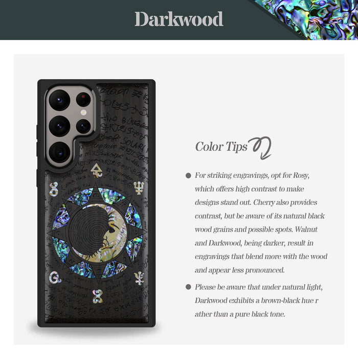 A Manuscript Enigma, Hand-Inlaid Wood & Mother of Pearl Case - Artisanal Cover for Samsung Galaxy
