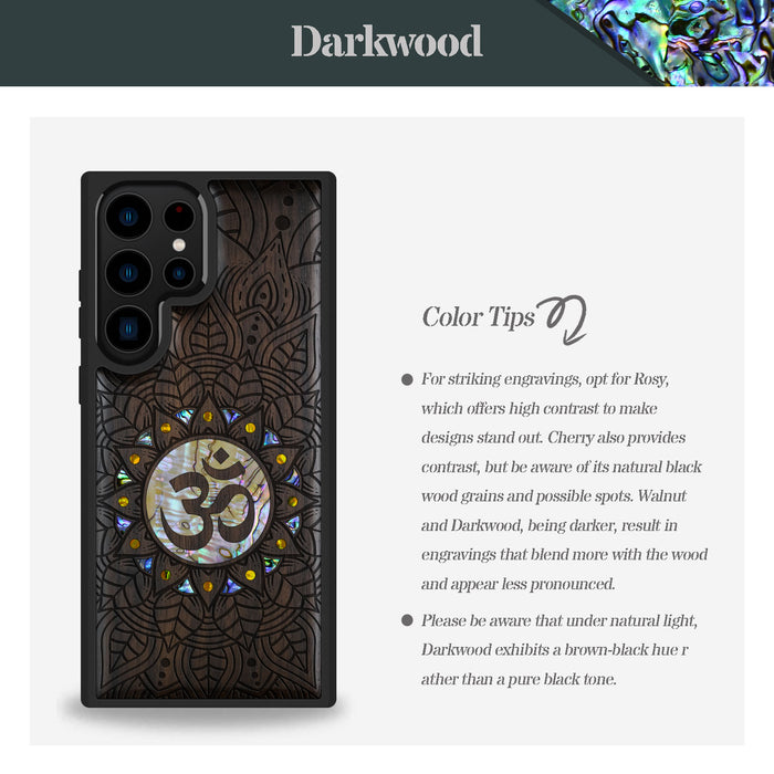 Harmony's Whisper Mandala, Hand-Inlaid Wood & Mother of Pearl Case - Artisanal Cover for Samsung Galaxy