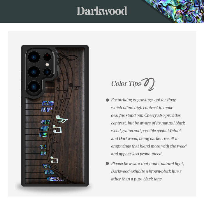 Melodic Waves, Hand-Inlaid Wood & Mother of Pearl Case - Artisanal Cover for Samsung Galaxy