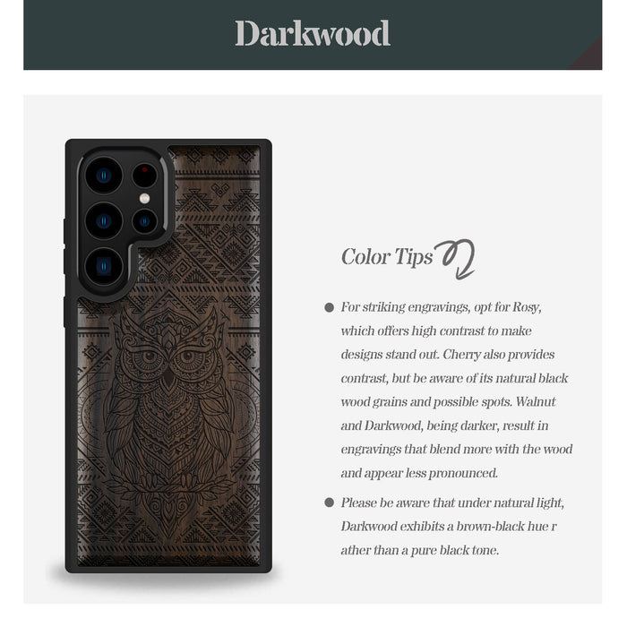 The Owl Mandala, Classic Engraved Wood & TPU Case - Artisanal Cover for Samsung Galaxy