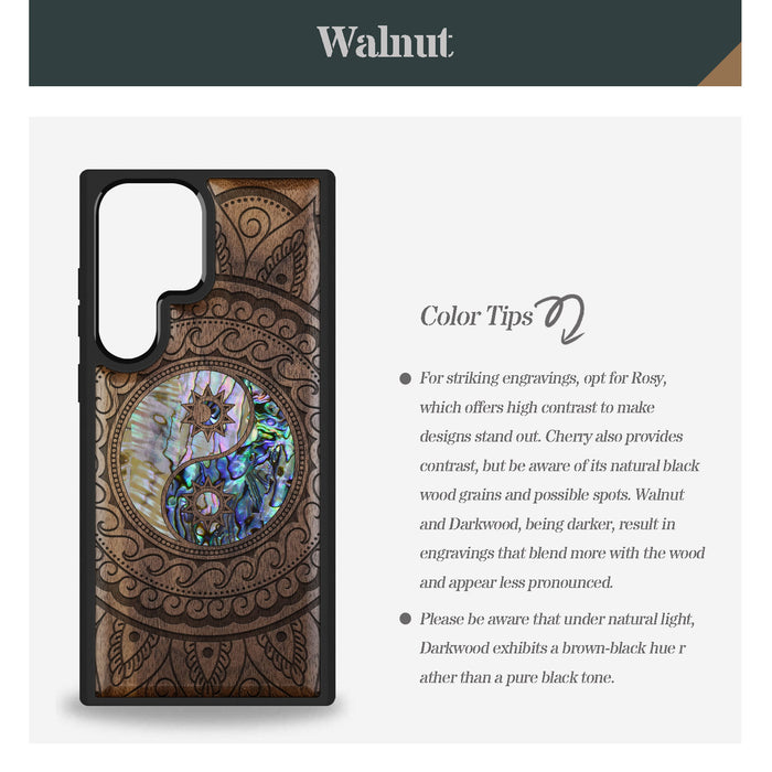 The Yin Yang Paisley, Hand-Inlaid Wood & Mother of Pearl Case - Artisanal Cover for Samsung Galaxy