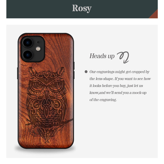 An Owl Perched on a Branch, Classic Engraved Wood & TPU Case - Artisanal Cover for Apple iPhone