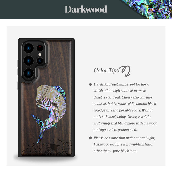 The Majestic Mahi-Mahi, Hand-Inlaid Wood & Mother of Pearl Case - Artisanal Cover for Samsung Galaxy