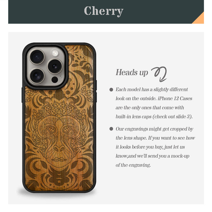 The Leafy Visage, Classic Engraved Wood & TPU Case - Artisanal Cover for Apple iPhone