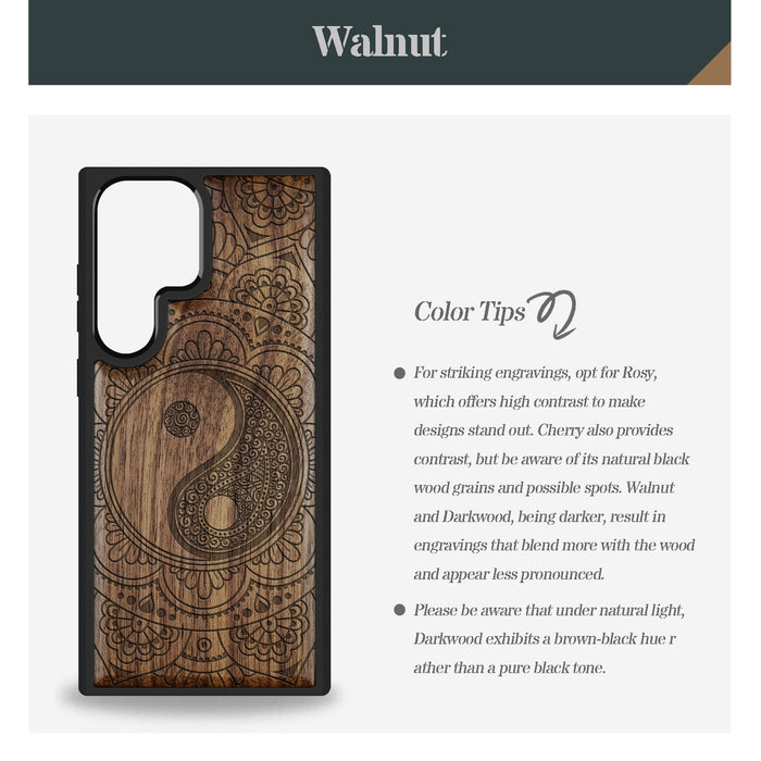 Yin Mandala Classic Engraved Wood & TPU Case Samsung Galaxy Artisanal Case View