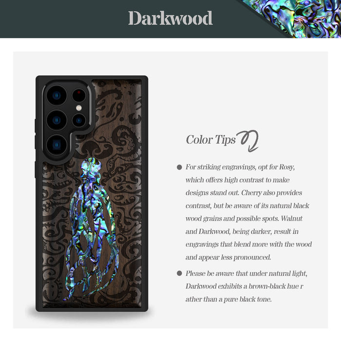 Cephalopod's Nocturne, Hand-Inlaid Wood & Mother of Pearl Case - Artisanal Cover for Samsung Galaxy