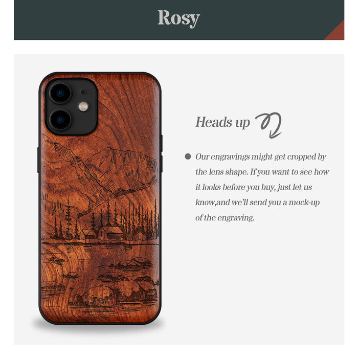 Mountains, Lake, and Village Life, Classic Engraved Wood & TPU Case - Artisanal Cover for Apple iPhone