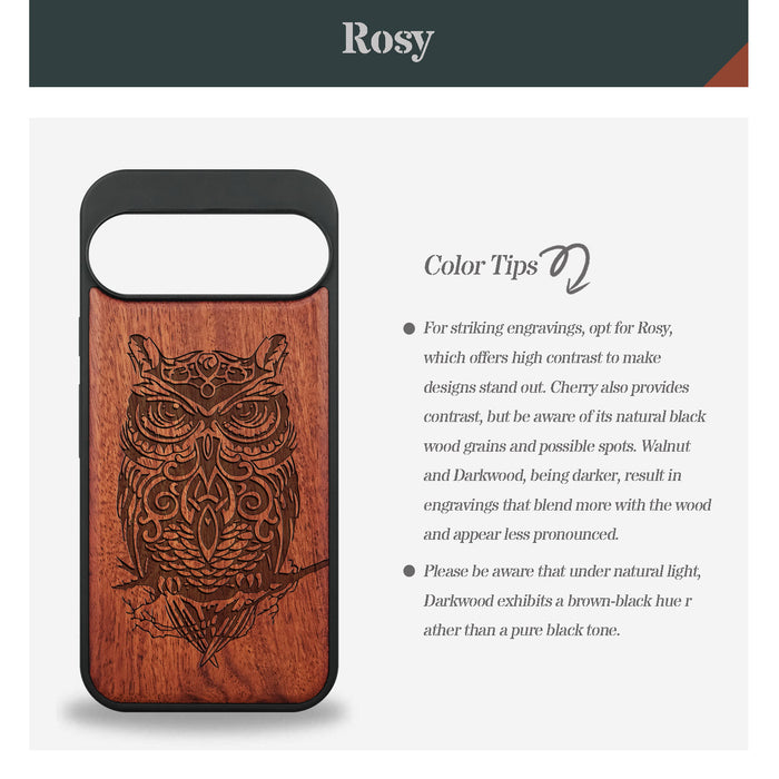An Owl Perched on a Branch, Classic Engraved Wood & TPU Case - Artisanal Cover for Google Pixel