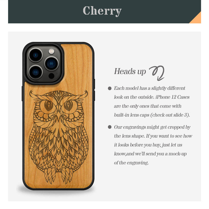 The Owl Mandala, Classic Engraved Wood & TPU Case - Artisanal Cover for Apple iPhone