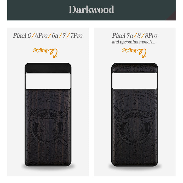 Brave Skull, Classic Engraved Wood & TPU Case - Artisanal Cover for Google Pixel