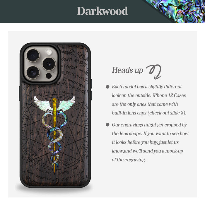 An Octagonal Star Embrace, Hand-Inlaid Wood & Mother of Pearl Case - Artisanal Cover for Apple iPhone