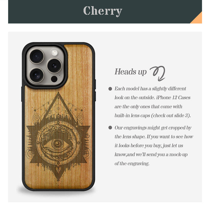 Storm Eye, Classic Engraved Wood & TPU Case - Artisanal Cover for Apple iPhone