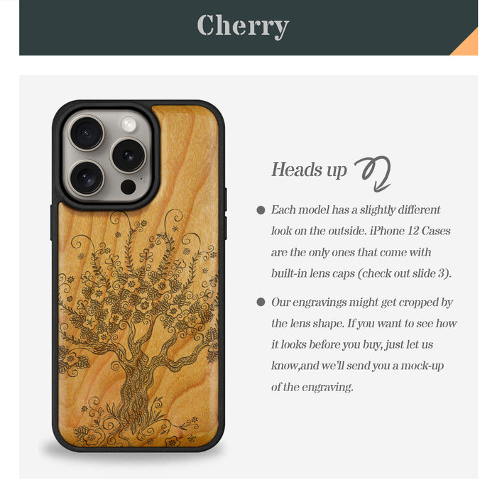 The Enchanted Tree, Classic Engraved Wood & TPU Case - Artisanal Cover for Apple iPhone