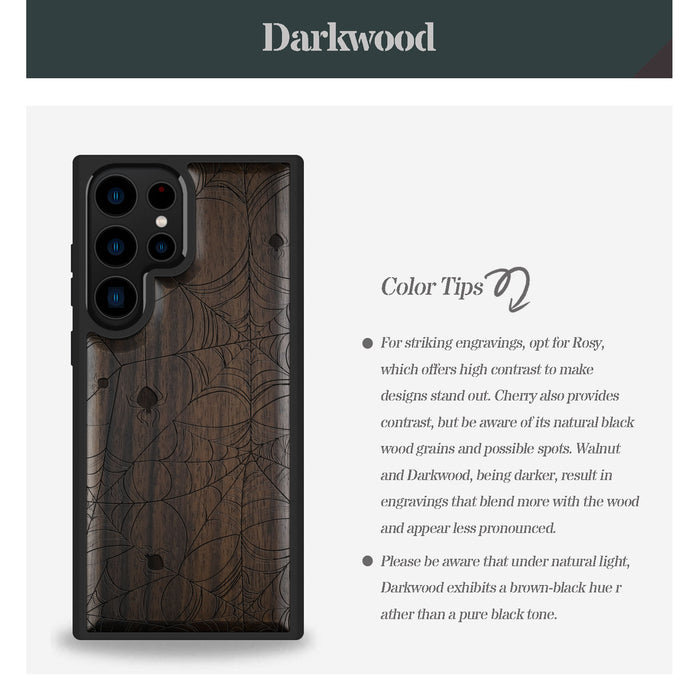 The Web Spinner's Craft, Classic Engraved Wood & TPU Case - Artisanal Cover for Samsung Galaxy