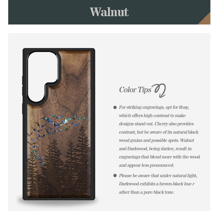 Bats Over the Forest, Hand-Inlaid Wood & Mother of Pearl Case - Artisanal Cover for Samsung Galaxy