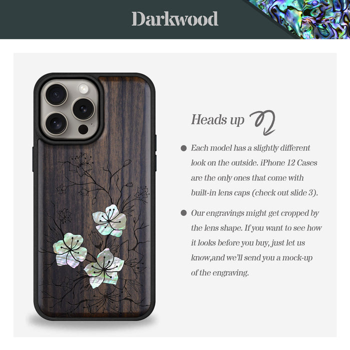 Whispering Sakura Blooms, Hand-Inlaid Wood & Mother of Pearl Case - Artisanal Cover for Apple iPhone