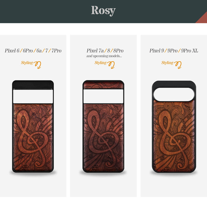 Zen Doodle Treble Clef, Classic Engraved Wood & TPU Case - Artisanal Cover for Google Pixel