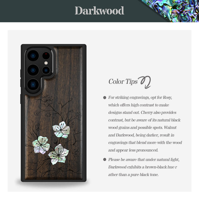 Whispering Sakura Blooms, Hand-Inlaid Wood & Mother of Pearl Case - Artisanal Cover for Samsung Galaxy