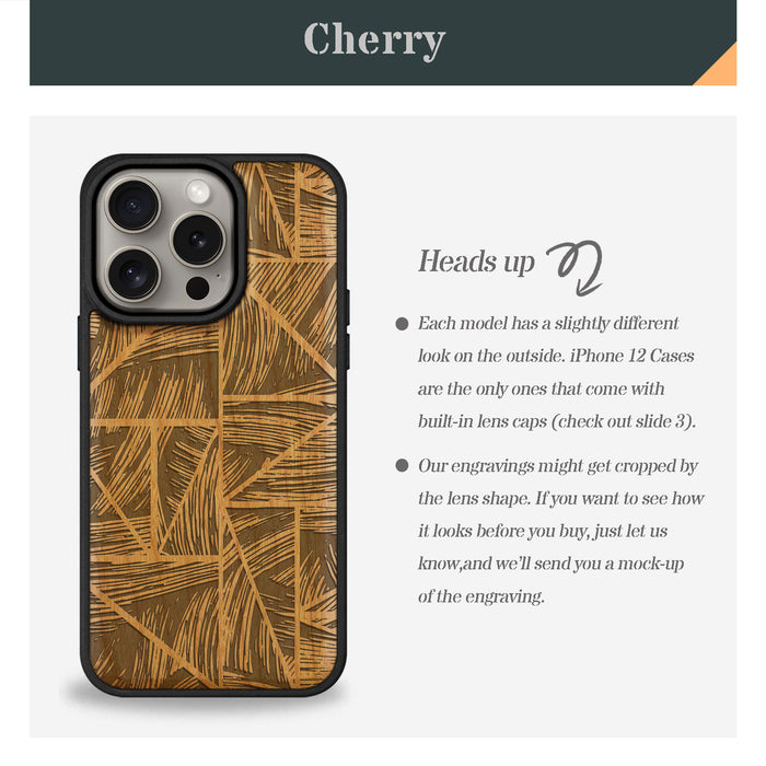 The Doodle Wave Pattern, Classic Engraved Wood & TPU Case - Artisanal Cover for Apple iPhone