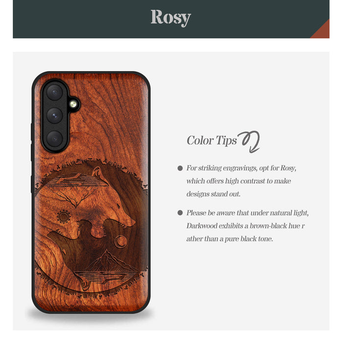 Yin-Yang Wolf, Classic Engraved Wood & TPU Case - Artisanal Cover for Samsung Galaxy