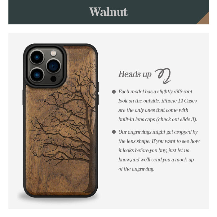 The Bare Tree, Classic Engraved Wood & TPU Case - Artisanal Cover for Apple iPhone