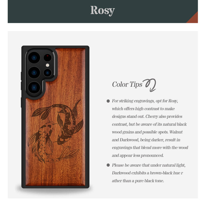 Yin-Yang Koi, Classic Engraved Wood & TPU Case - Artisanal Cover for Samsung Galaxy