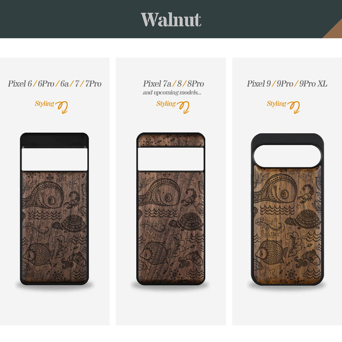 A Marine Mosaic, Classic Engraved Wood & TPU Case - Artisanal Cover for Google Pixel