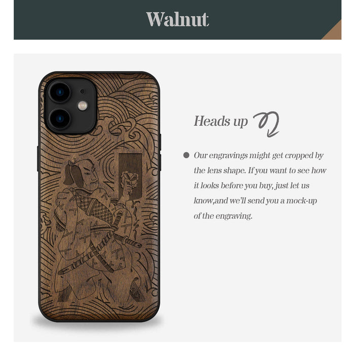 The Samurai's Stand Amidst the Tempest, Classic Engraved Wood & TPU Case - Artisanal Cover for Apple iPhone