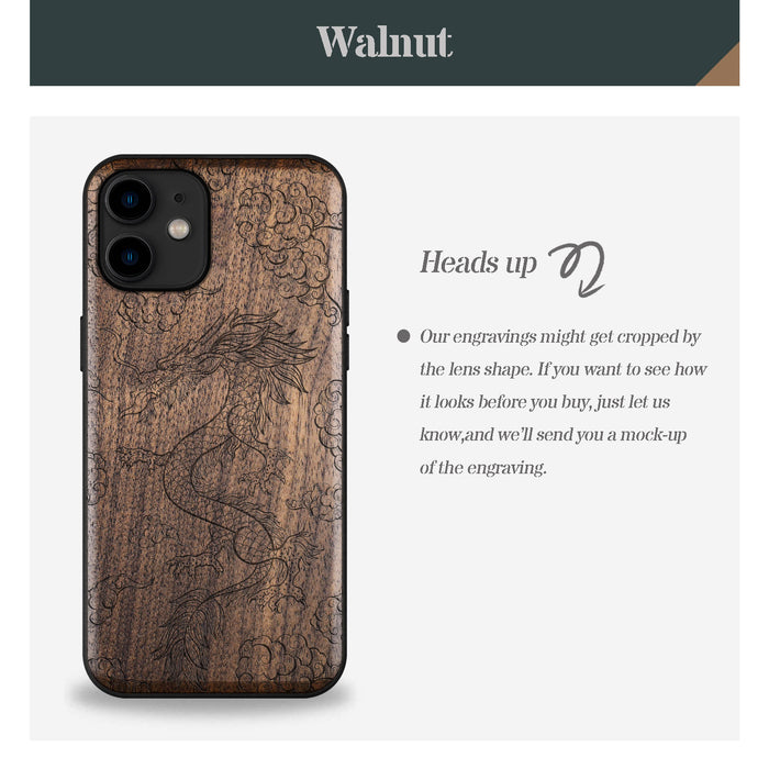 The Dragon's Ascent, Classic Engraved Wood & TPU Case - Artisanal Cover for Apple iPhone