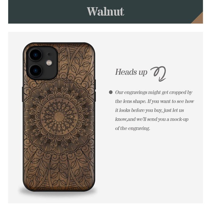 Das halbe Mandala-Spitzenmuster, Classic Engraved Wood & TPU Case - Artisanal Cover for Apple iPhone