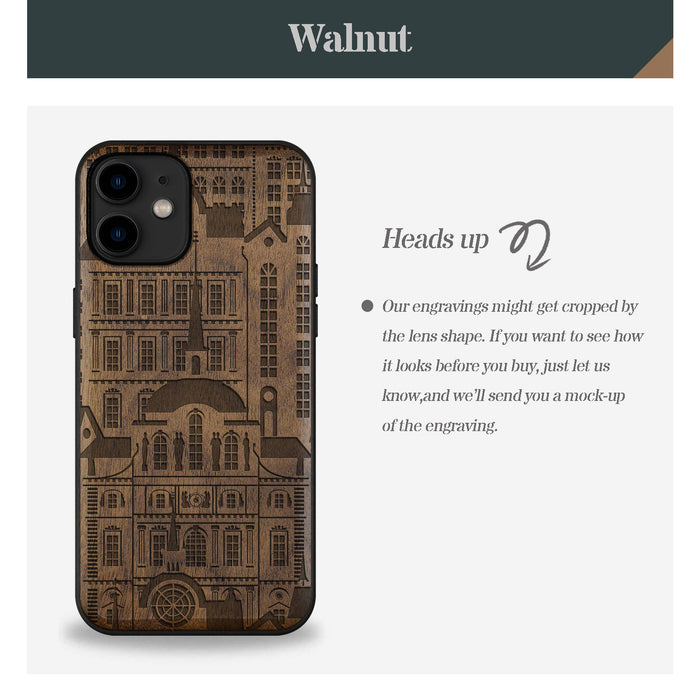 Urban Elegance, Classic Engraved Wood & TPU Case - Artisanal Cover for Apple iPhone