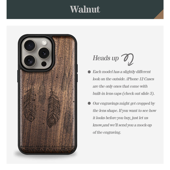 The Feathered Tapestry, Classic Engraved Wood & TPU Case - Artisanal Cover for Apple iPhone