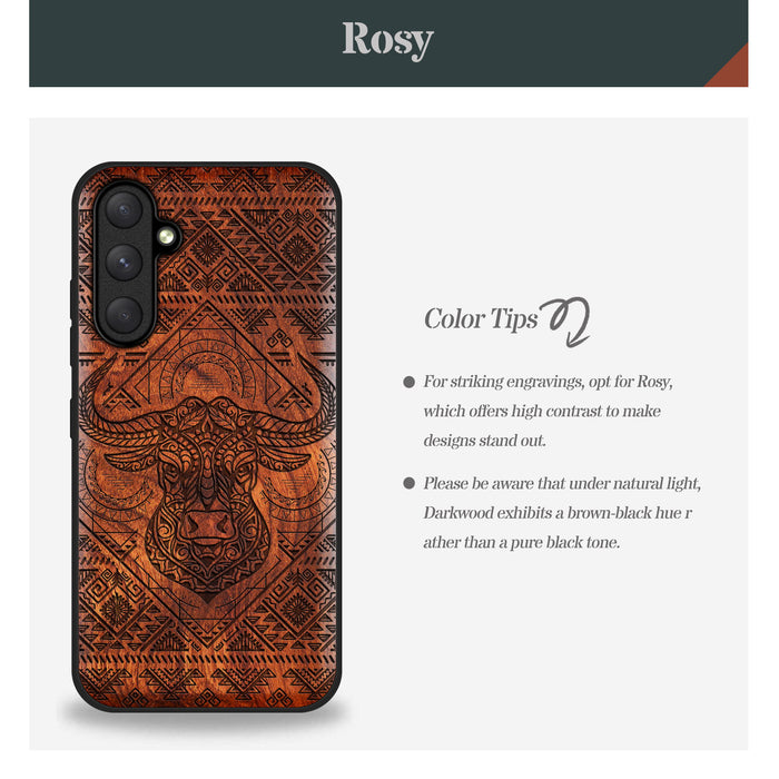 The Sacred Bovine, Classic Engraved Wood & TPU Case - Artisanal Cover for Samsung Galaxy