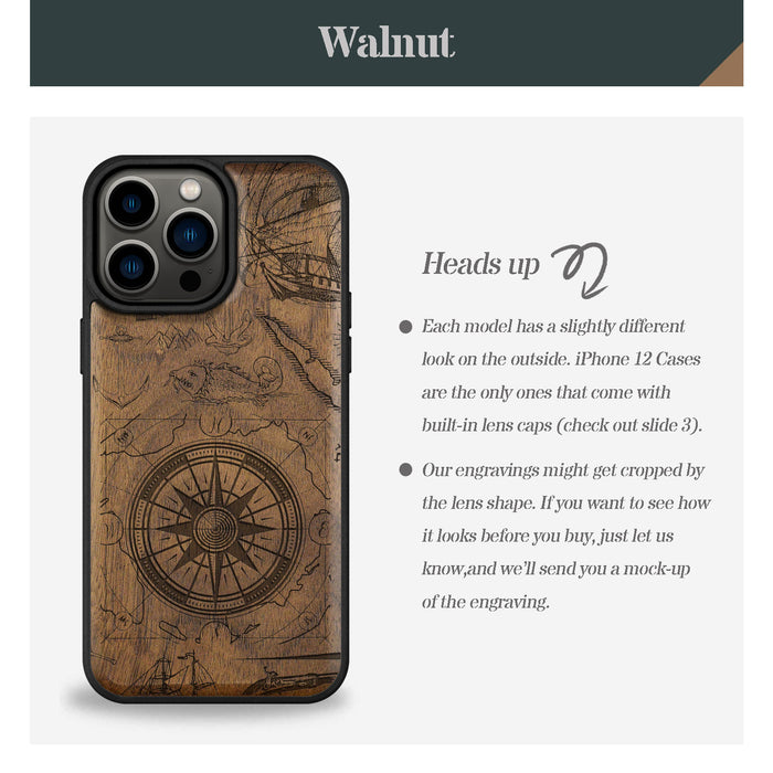 The Compass Amidst Pirates' Legacy, Classic Engraved Wood & TPU Case - Artisanal Cover for Apple iPhone