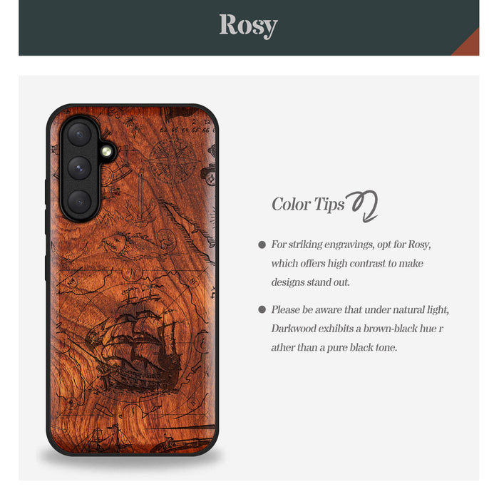 Voyage of Legends, Classic Engraved Wood & TPU Case - Artisanal Cover for Samsung Galaxy