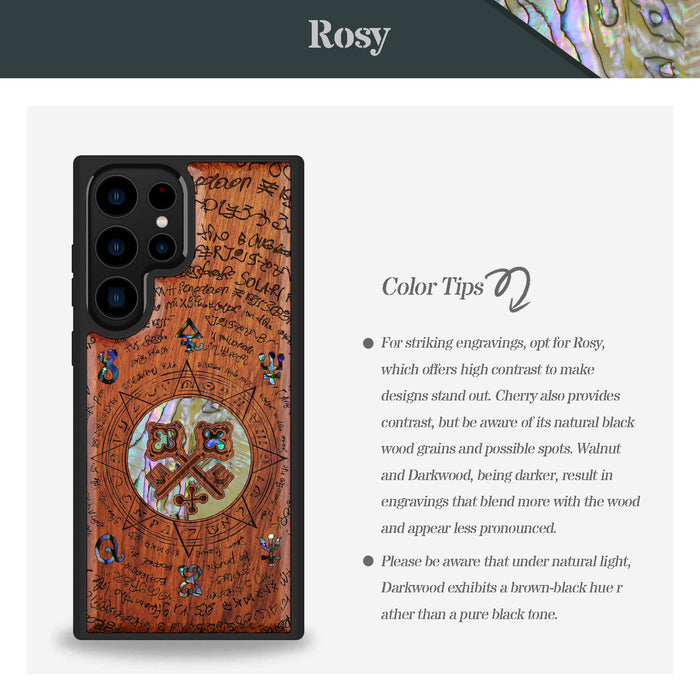 A Heraldic Enigma, Hand-Inlaid Wood & Mother of Pearl Case - Artisanal Cover for Samsung Galaxy