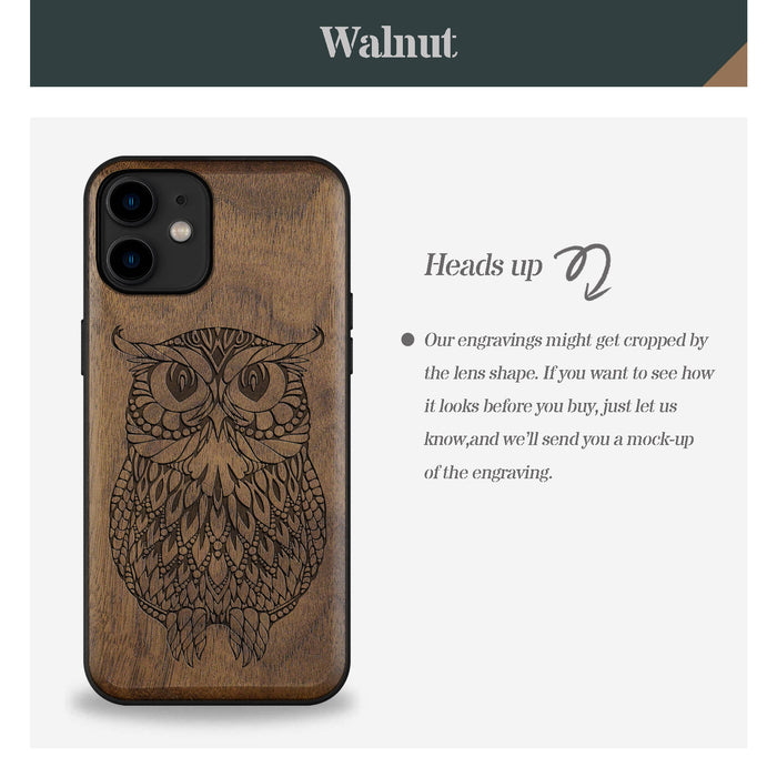 The Owl Mandala, Classic Engraved Wood & TPU Case - Artisanal Cover for Apple iPhone