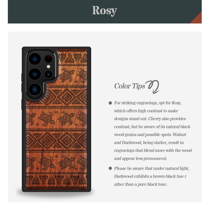 The Aztec Sea Turtle, Classic Engraved Wood & TPU Case - Artisanal Cover for Samsung Galaxy