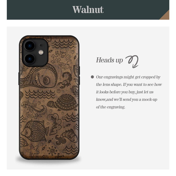 A Marine Mosaic, Classic Engraved Wood & TPU Case - Artisanal Cover for Apple iPhone