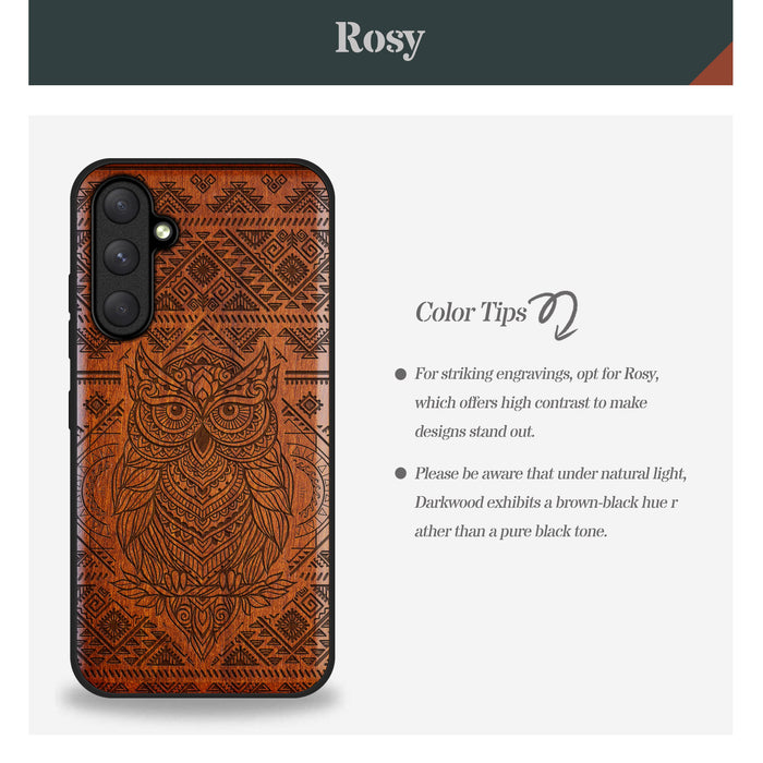 The Owl Mandala, Classic Engraved Wood & TPU Case - Artisanal Cover for Samsung Galaxy