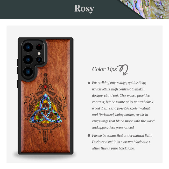 Norse Emblems, Hand-Inlaid Wood & Mother of Pearl Case - Artisanal Cover for Samsung Galaxy