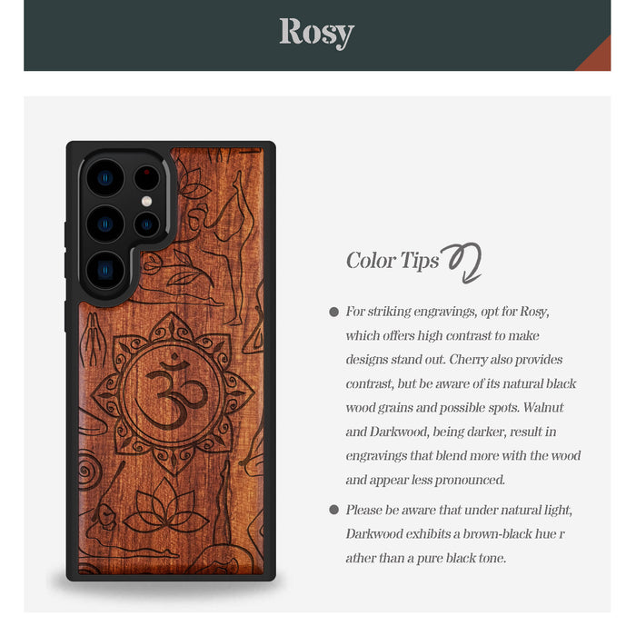 The Yoga Essence, Classic Engraved Wood & TPU Case - Artisanal Cover for Samsung Galaxy