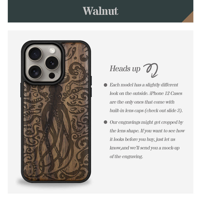 The Octopus's Nocturne, Classic Engraved Wood & TPU Case - Artisanal Cover for Apple iPhone