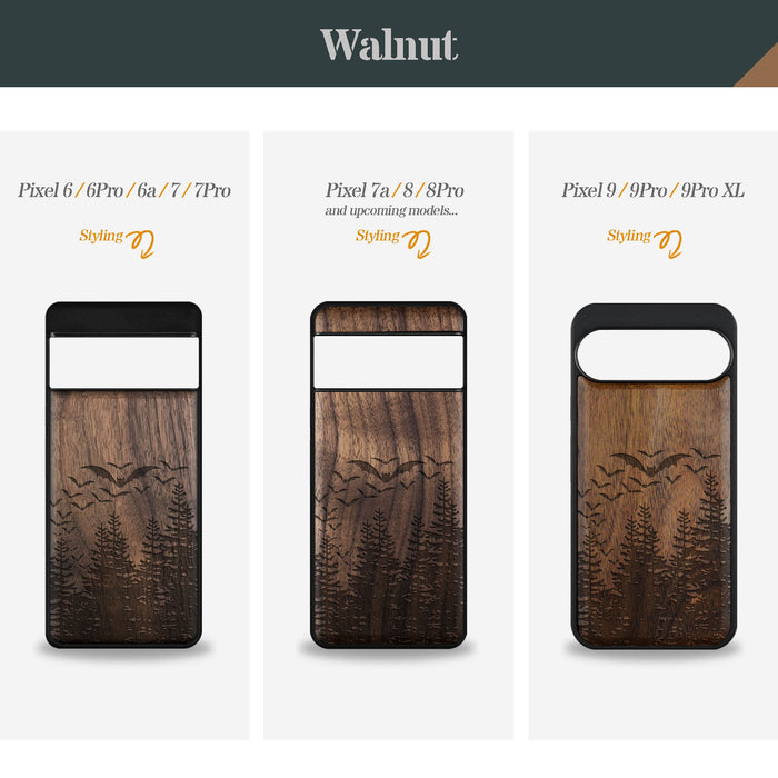 Bats Over the Forest, Classic Engraved Wood & TPU Case - Artisanal Cover for Google Pixel