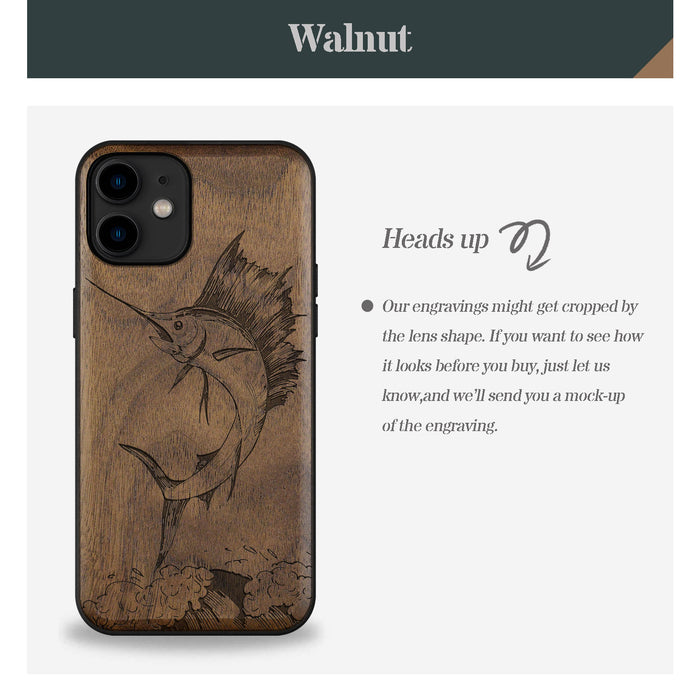 The Soaring Marlin, Classic Engraved Wood & TPU Case - Artisanal Cover for Apple iPhone