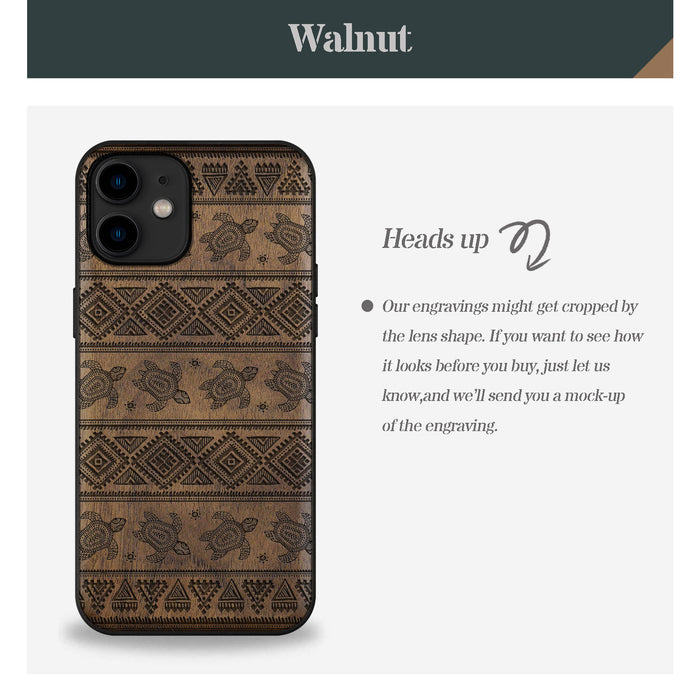 The Aztec Sea Turtle, Classic Engraved Wood & TPU Case - Artisanal Cover for Apple iPhone