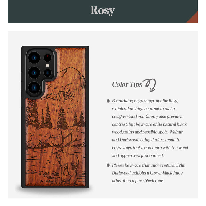 An Enthralling Natural Landscape Illustration, Classic Engraved Wood & TPU Case - Artisanal Cover for Samsung Galaxy